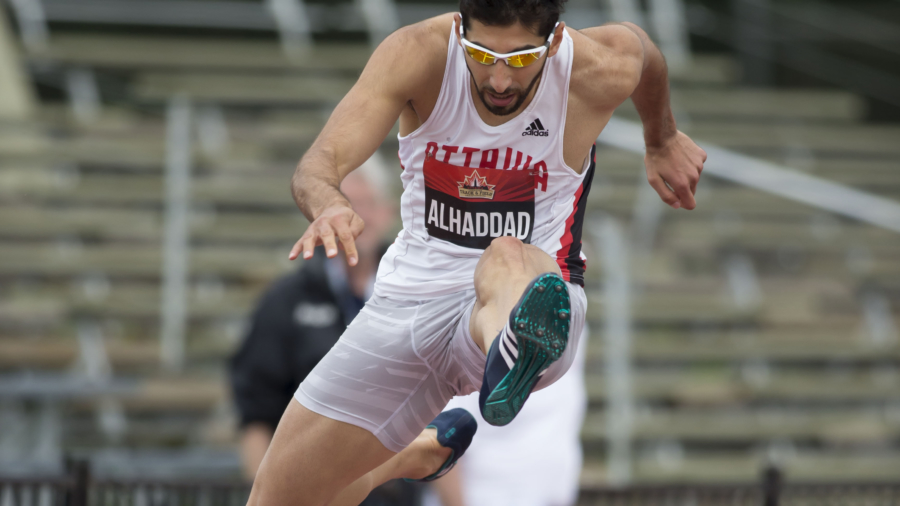 (Ottawa, Canada---08 July 2017) Saj Alhaddad competing in the 400m hurdle semi-final at the 2017 Canadian Track and Field Championships. (Photo by Sean W Burges / Mundo Sport Images).