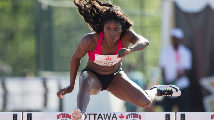 OTTAWA, ON -- 07 July 2018: Farah Jacques in the 100m hurdle heats at the 2018 Athletics Canada National Track and Field Championships held at the Terry Fox Athletics Facility in Ottawa, Canada. (Photo by Sean Burges / Mundo Sport Images).