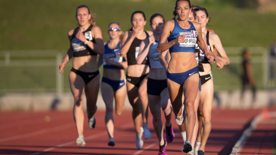 (Guelph, Canada---07 June 2019) Melissa Bishop-Nriagu competing in the 800m at the 2019 Speed River Inferno Track and Field Festival held at Alumni Stadium at the University of Guelph. This race was Bishop-Nriagu's first 800m after a two year break to have a baby. Copyright image 2019 Sean W Burges / Mundo Sport Images