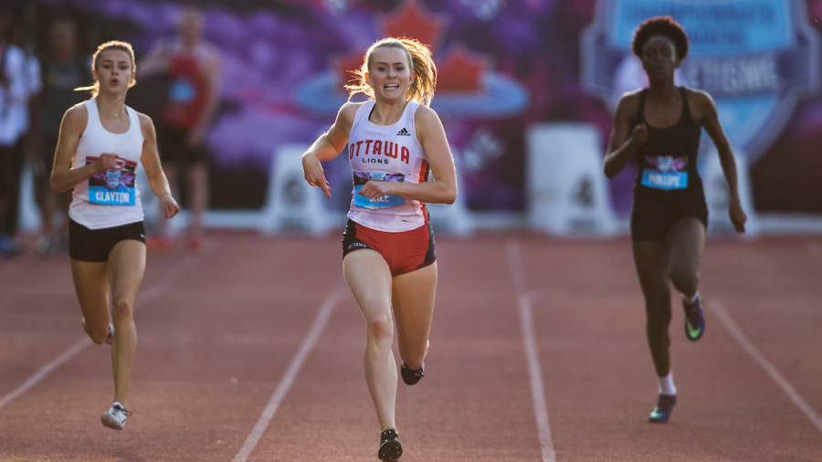 (Montreal, Canada---27 July 2019) Lauren Gale pulls away in the home straight to win the U20 400m at 2019 Canadian Track and Field Championships at the Claude Robillard Sports Centre in Montreal. 2019 Copyright Sean Burges / Mundo Sport Images.
