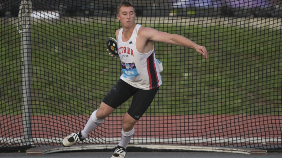 (Montreal, Canada---26 July 2019) Thomas Nedow throwing to third in the discus competing in 2019 Canadian Track and Field Championships at the Claude Robillard Sports Centre in Montreal. 2019 Copyright Sean Burges / Mundo Sport Images.