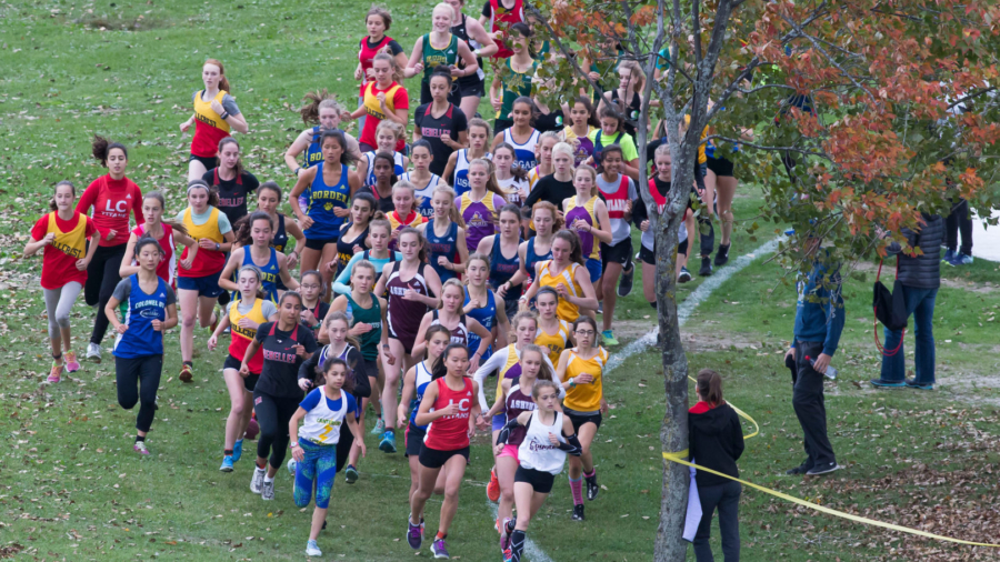 (Ottawa, Canada---13 October 2017) Runners in the junior girls High School Capital Challenge Cross Country Race in Ottawa, Canada. (Photo by Sean Burges / Mundo Sport Images)