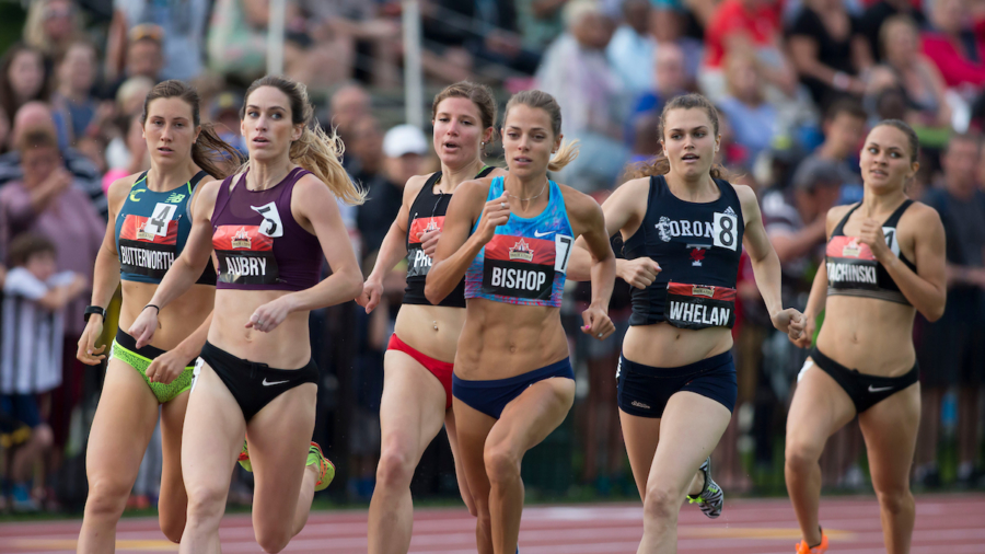 (Ottawa, Canada---07 July 2017) Rachel Aubry and Melissa Bishop and Elizabeth Whelan in the 800m heats at the 2017 Canadian Track and Field Championships. (Photo by Sean W Burges / Mundo Sport Images).