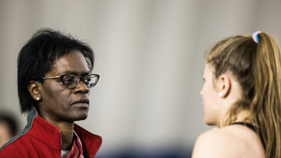 (February 29, 2020 -- Ottawa, Ontario) Ottawa Lions coach Lorraine McKenzie-Presley talks with Madison Clarke at the 2020 Piper Challenge at the Dome @ Louis-Riel.
Copyright Miles Ryan Rowat / Mundo Sport Images