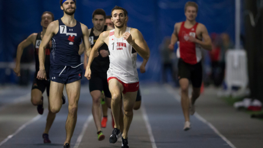 (Ottawa, Canada---February 1997) Stephen Evans of the Ottawa Lions Track and Field Club running to win running in the 600m at the Carleton Ravens U-Sport Last Chance Qualifier in the The Dome at Lois Riel, Ottawa. 2020 Copyright Photo Sean W Burges / Mundo Sport Images.