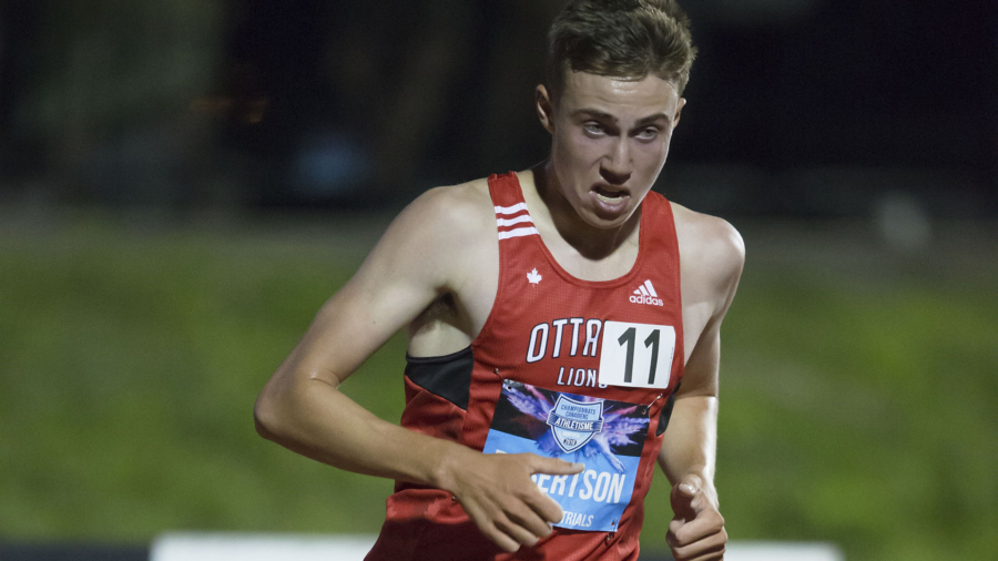 (Montreal, Canada---27 July 2019) Kevin Robertson running to Gold in the U20 3000m steeplechase at 2019 Canadian Track and Field Championships at the Claude Robillard Sports Centre in Montreal. 2019 Copyright Sean Burges / Mundo Sport Images.