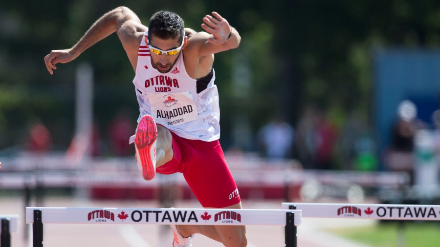 OTTAWA, ON -- 08 July 2018: Saj Alhaddad racing in the 400m hurdles final at the 2018 Athletics Canada National Track and Field Championships held at the Terry Fox Athletics Facility in Ottawa, Canada. (Photo by Sean Burges / Mundo Sport Images).