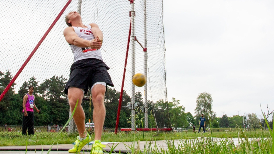 (York, Canada---12 June 2022) Thomas Nedow competing in the hammer throw at the Athletics Ontario U20/Open/Para Track and Field Championships at the Toronto Track and Field Centre. 2022 Copyright Sean Burges / Mundo Sport Images