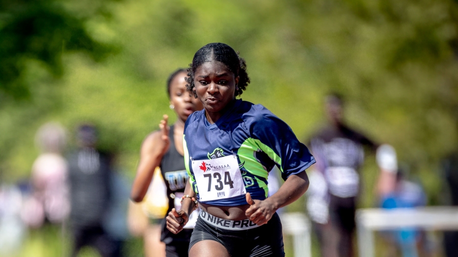 Ottawa, Canada. 25 May 2023. Jorai Oppong-Nketiah (734) of Pierre-de-Blois - Ottawa competing at the 2023 Ottawa City High School Track and Field Championships. Copyright 2023 Sean Burges / Mundo Sport Images