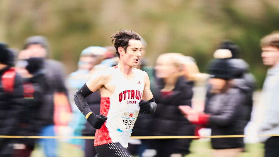 Saul Taler of Ottawa Lions T.f.c competes in the men's  U20 race at the Canadian Cross Country Championships at Fanshawe Golf Course in London, Ontario on Saturday, November 29, 2025.