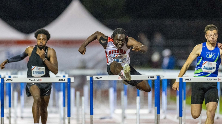 (Montreal, Canada---29 June 2024) David Adeleye competing in the 2024 Bell Trials Canadian Track and Field Championships and Olympic Trials. Photograph Copyright 2024 Miles Ryan / Mundo Sport Images.

If posting to social media please tag @mundosportimages