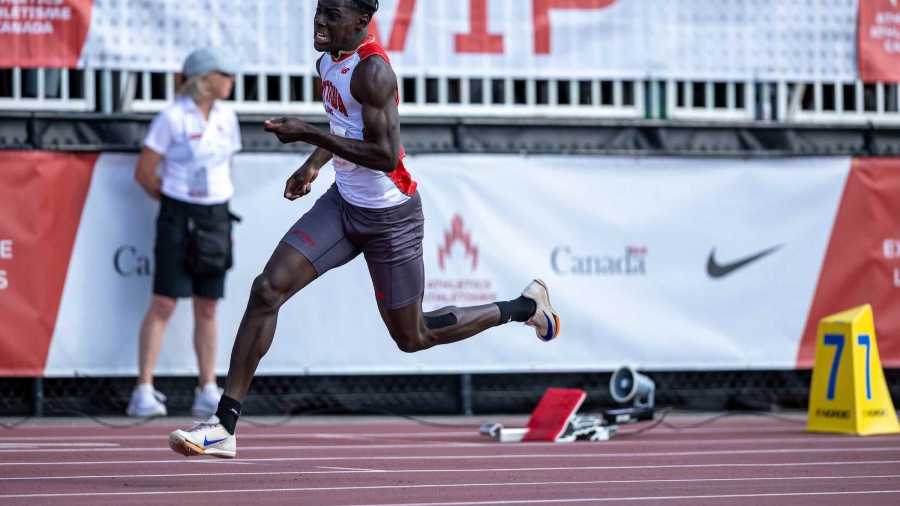 (Ottawa, Canada---01 August 2025) Ange-Mathis Kramo competes on Day 3 of the Canadian Track and Field Championships presented by Bell at the Terry Fox Athletic Facility.

Copyright 2025 Miles Ryan / Mundo Sport Images.

If posting to social media please tag @mundosportimages